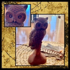 Artisan Signed Wooden Hand Carved Owl Vintage signed J Burris 85